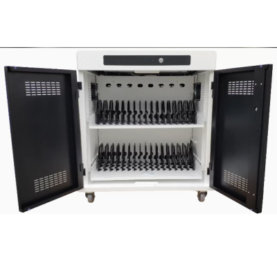 Tủ chứa thiết bị hiển thị tương tác và laptop có chức năng sạc pin, theo dõi nhiệt độ và độ ẩm